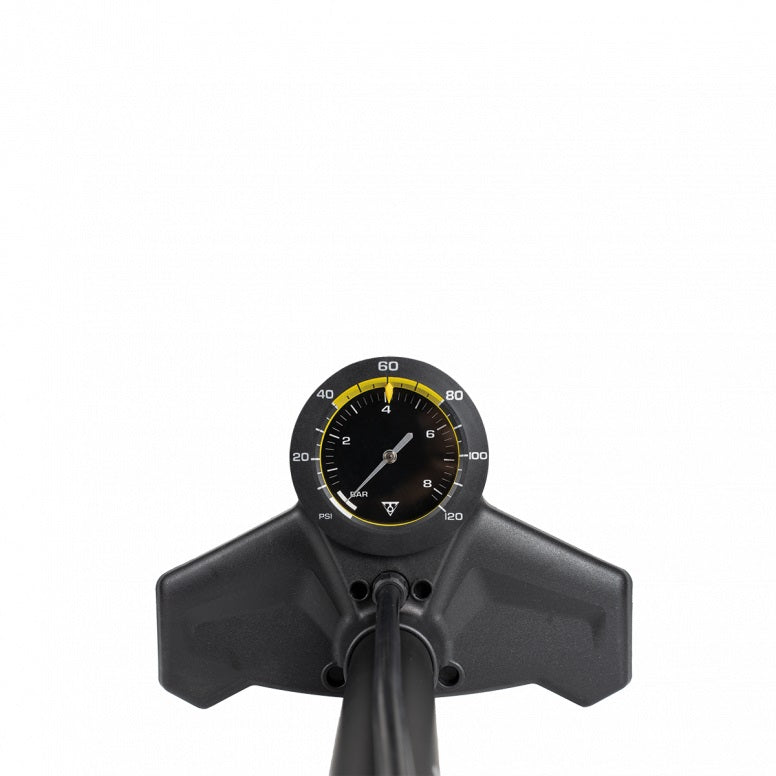 Pompe à Pied Topeak Joe Blow Sport EX – Jauge Analogique 8,9cm, 120 Psi / 8 Bar, SmartHead Presta/Schrader, 498 Cc/coup, 1,31kg