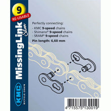 Load image into Gallery viewer, KMC 9 Missing Link For KMC Sram or Shimano 9 Speed Chain - Silver