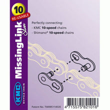 Load image into Gallery viewer, KMC 10 Missing Link For KMC or Shimano 10 Speed Chain - Silver