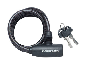 Master Lock Coiled Steel Cable Lock - Key - Black - 1800mm x 8mm - 8126D